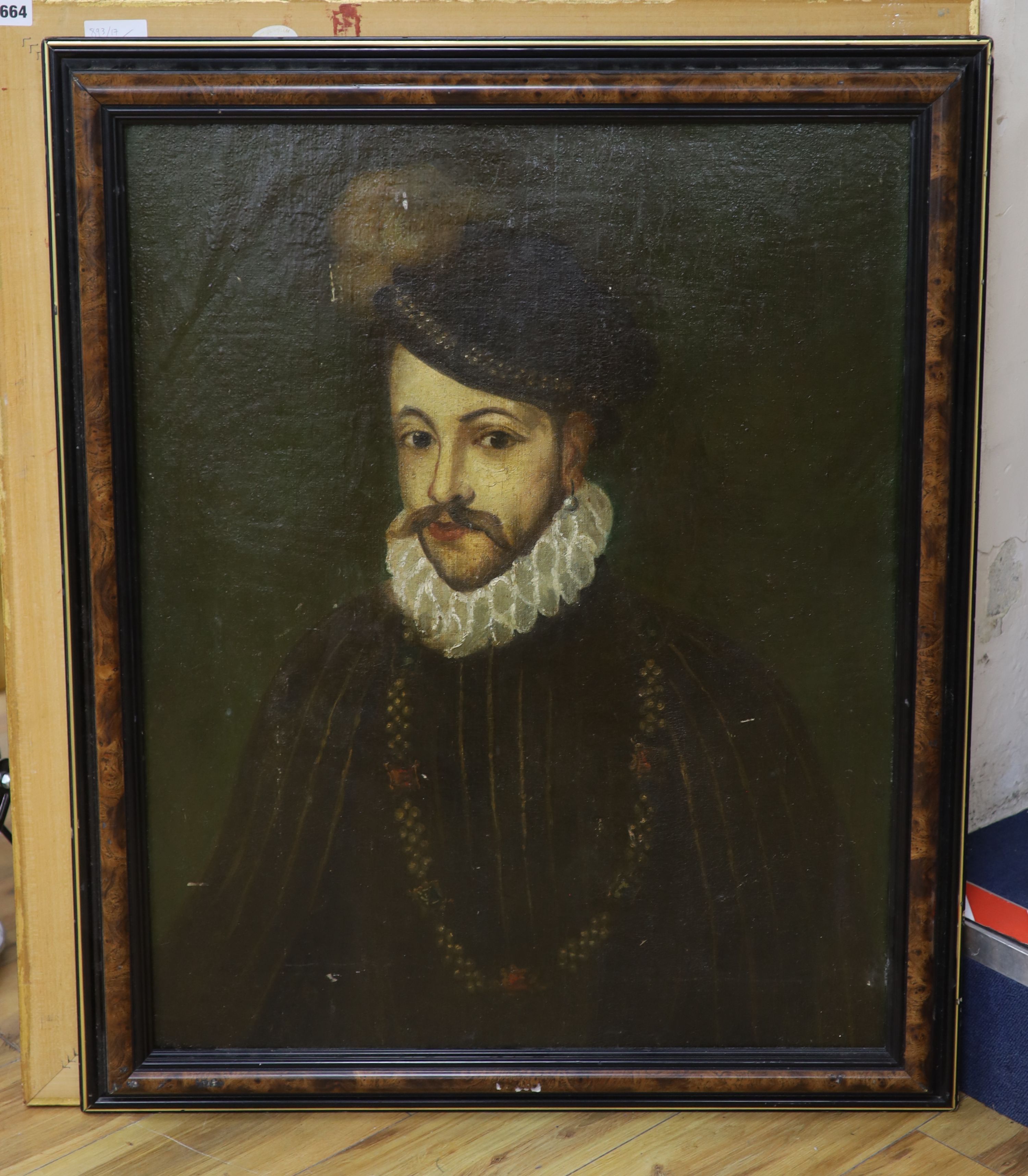 Late 18th century or later, study of a Tudor gentleman, oil on canvas (backed) later framed